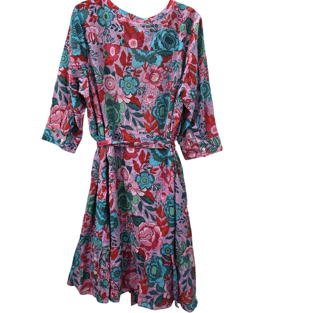 Talbots Pink Floral Shirt Midi Dress Cotton Lined Plus Petite 18W - Picture 8 of 13
